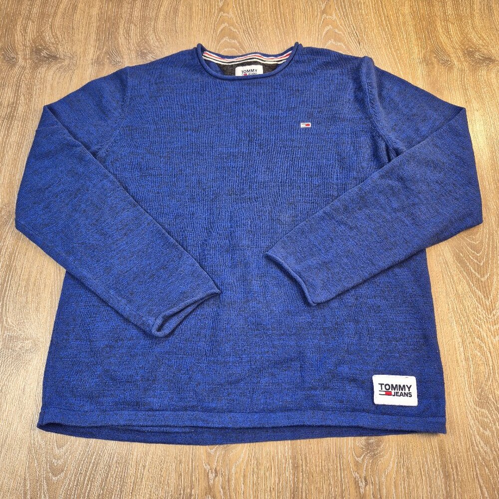 Men's Tommy Hilfiger Pullover Sweater Large knit blue heathered Preppy Layer